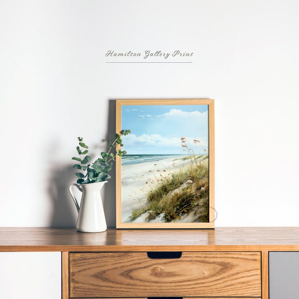 Coastal Serenity: Wildflower Field Painting on the Beach, Summer Print for Coastal Decor, Spring Floral Maritime Art