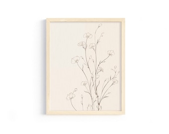Vintage Botanical Flower Sketch Art Print: Cottage Decor (Digital Download)
