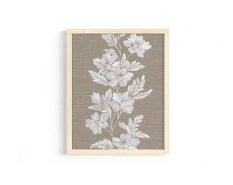 Botanical Linen Floral Print: Beige Cottage Embroidery (Digital Download)