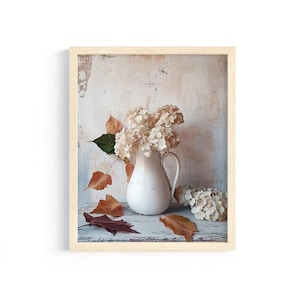 Vintage Hydrangea Digital Print, Cozy Cottage PRINTABLE Art, Rustic Autumn Downloadable Wall Art Decor. #057-HGP-001