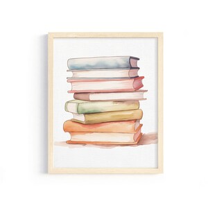 Akvarelltryck i pastellfärgad bok: Vintage bibliotekskonst (digital nedladdning)
