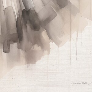 May include: Abstract watercolor painting in shades of gray and brown. The paint appears to be dripping down the canvas, creating a textured effect. The text "Hamilton Gallery Print" is at the bottom of the image.
