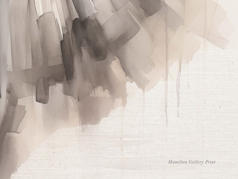 May include: Abstract watercolor painting in shades of gray and brown. The paint appears to be dripping down the canvas, creating a textured effect. The text "Hamilton Gallery Print" is at the bottom of the image.