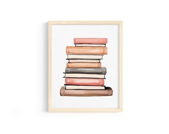 Vintage Books Stack Print: Retro Library Wall Art (Digital Download)