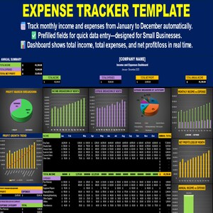 Expense Tracker Template – Small Business Monthly Automated Income & Expense Spreadsheet