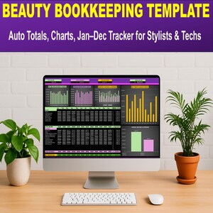 Beauty Bookkeeping Template – Auto Totals, Charts, Jan–Dec Tracker for Stylists & Techs