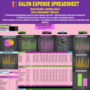 Salon Expense Spreadsheet – Track Income & Expenses Easily | Perfect for Beauty, Hair, Nail, Lash And Skincare Studios |Instant Download