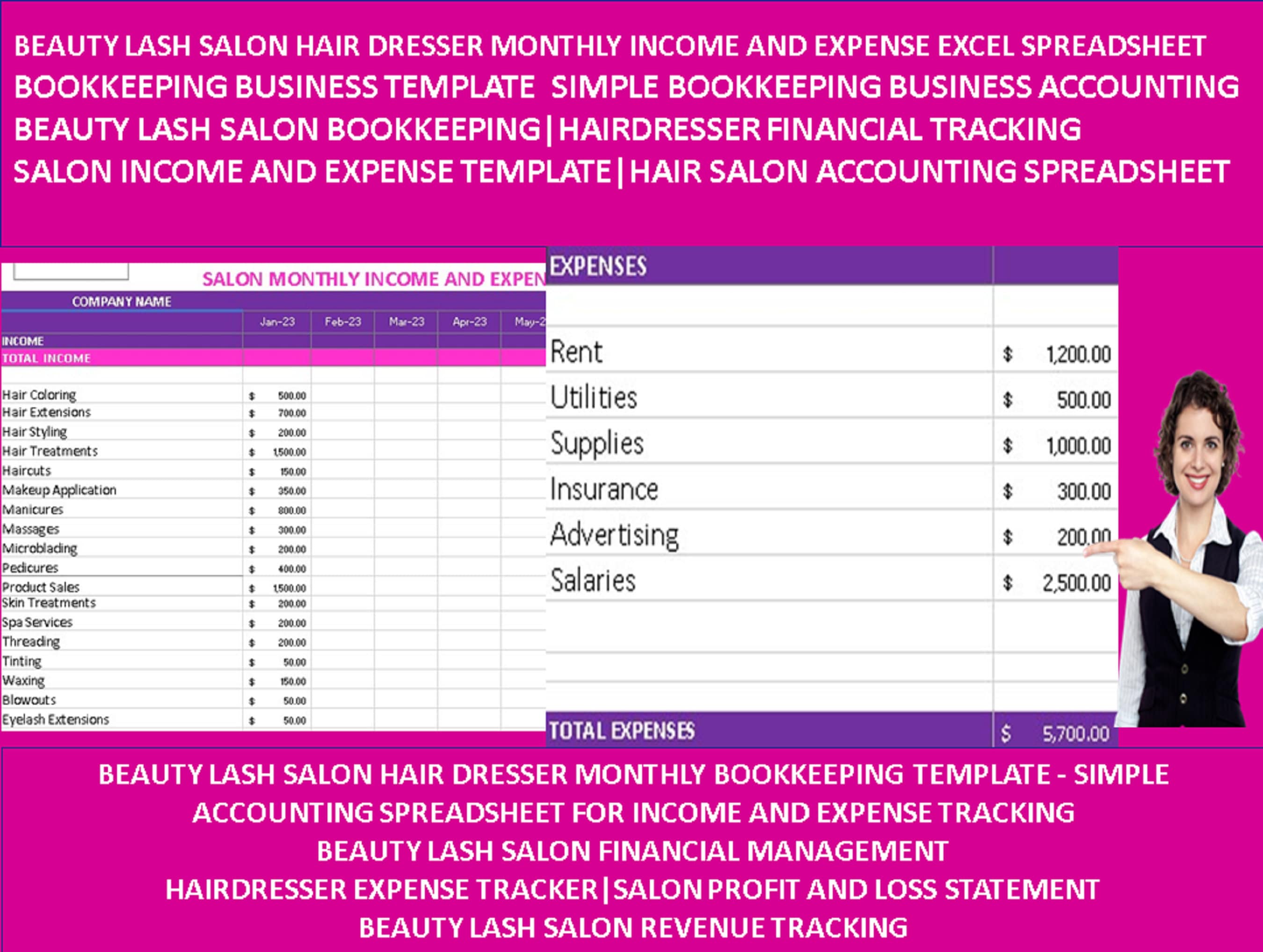 Nail Salon Expenses Nail Salon Tracker Nail Salon Excel Sheet
