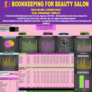 Bookkeeping For Beauty Salon – Track Income & Expenses Easily | Perfect for Beauty, Hair, Nail, Lash And Skincare Studios |Instant Download
