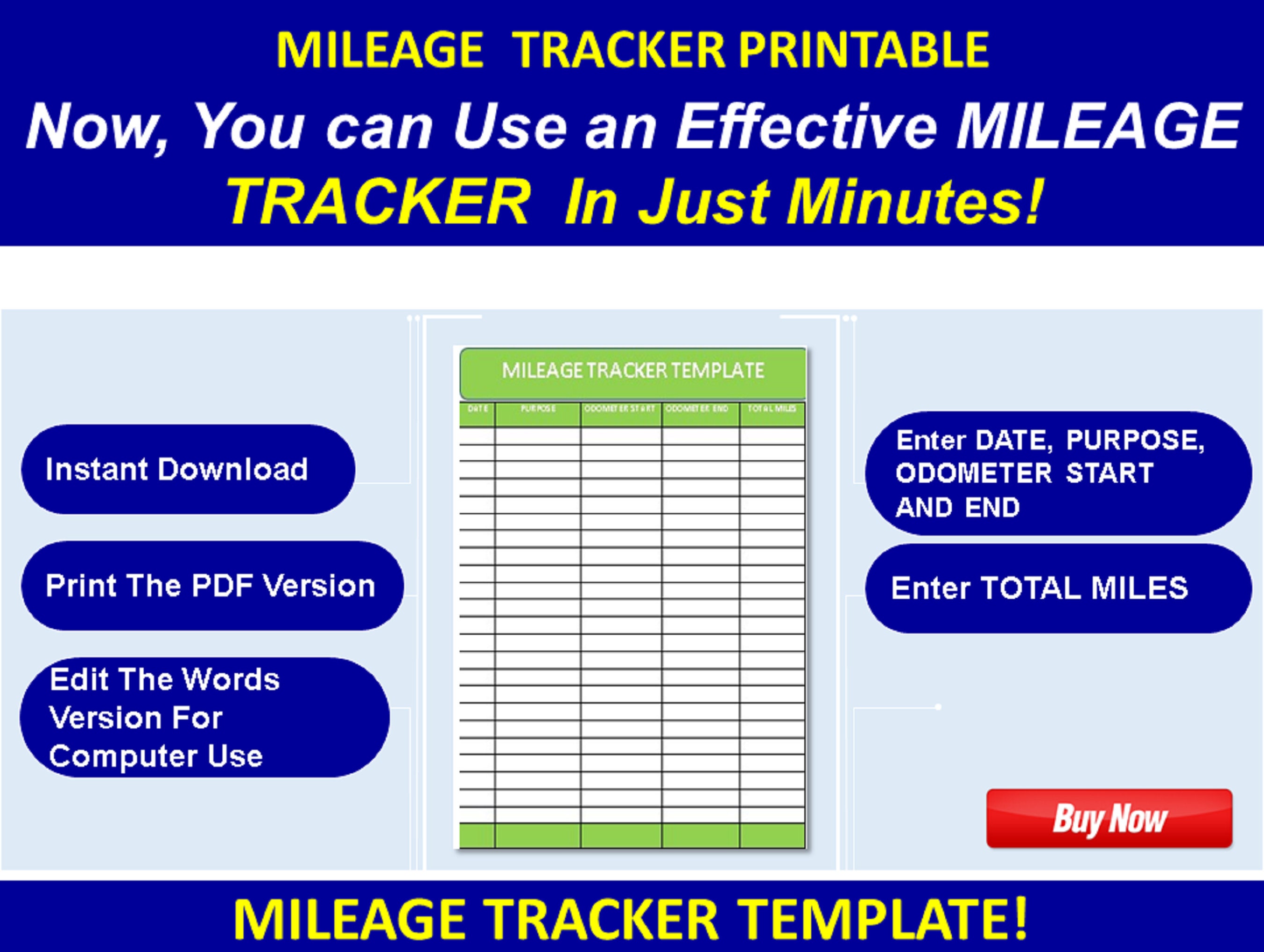 10mileage Tracker Log Template Miles Vehicle Car Form Printable Tracker