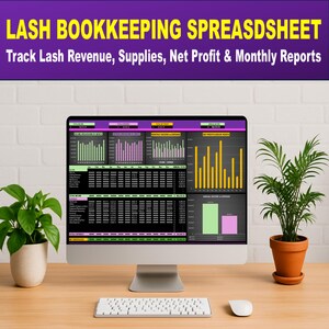 Lash Bookkeeping Spreadsheet – Track Lash Revenue, Supplies, Net Profit & Monthly Reports