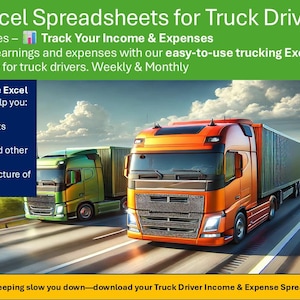 Trucking Excel Vorlage für LKW-Fahrer - Verfolgen Sie Einnahmen, Ausgaben, Gewinn und Verlust mit automatischer Berechnung