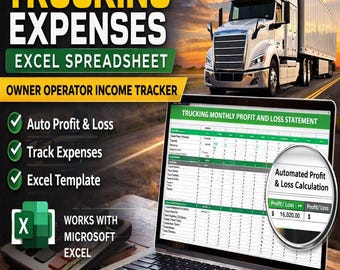 Owner Operator Trucking Expenses Spreadsheet | Truck Driver Income Tracker | Trucking Profit & Loss Excel Template