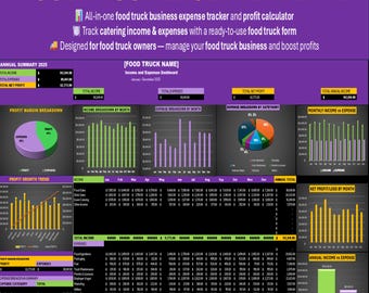 Food Truck Excel Template | Monthly Income & Expense Tracker for Mobile Food Business