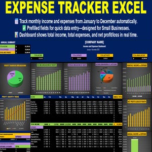 Expense Tracker Excel – Easy Automated Monthly Income & Expense Spreadsheet for Small Business