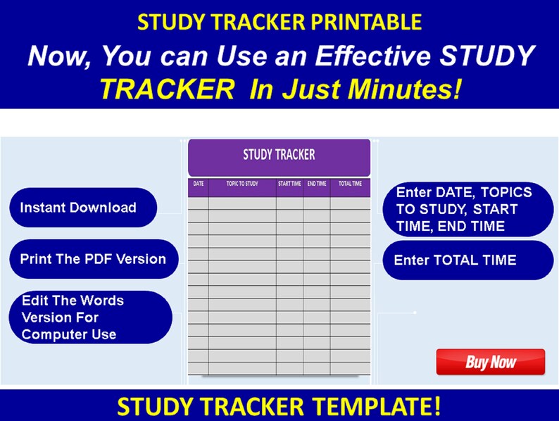 Study Time Tracker Log Template Study Time Tracker Study Hours Tracker ...