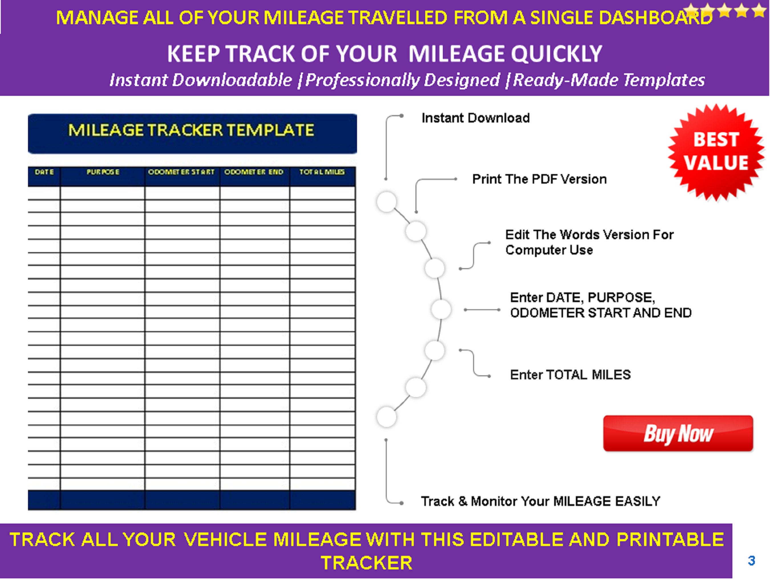 10mileage Tracker Log Template Miles Vehicle Car Form Printable Tracker