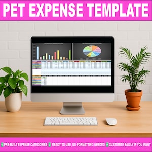 Kosten-tracker voor huisdieren | Spreadsheetsjabloon hond en kat | Jaarlogboek met automatisch cirkeldiagram| Automatische berekening | Eenvoudig te gebruiken