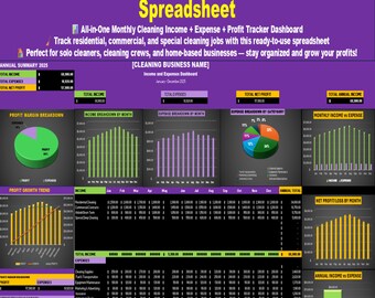 Suivi des revenus et des dépenses des entreprises de nettoyage : feuille de calcul Excel (téléchargement numérique)