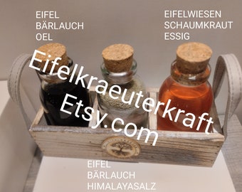 EIFEL Bärlauch Öl Bärlauch Salz und Essig vom Wiesenschaumkraut im Shabby Chic Holz Kistchen