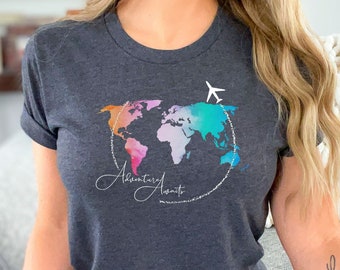 Reisendes Shirt, Reisegeschenk, Urlaubsshirt, Reiseliebhaber, Weltkartenshirt, Flugzeugmodus-Shirt, Austauschstudent, Fernweh, Abenteuer-T-Shirt