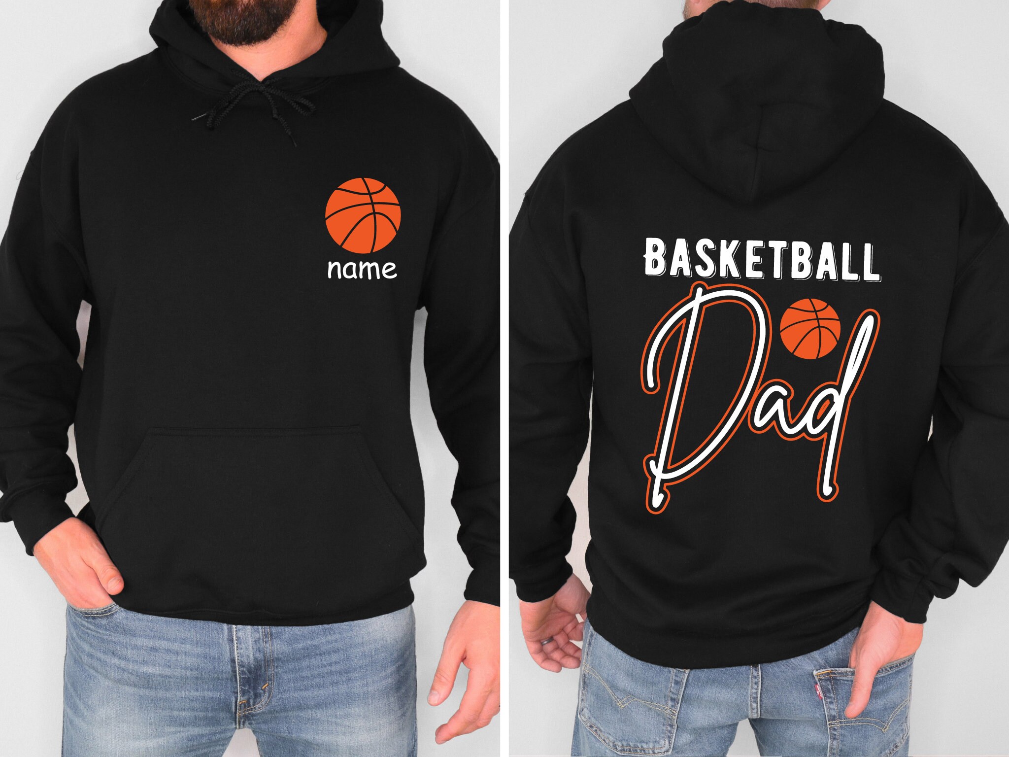 Custom Basketball Dad Sweatshirt, Dad Basketball Two Sided Hoodie, Sports Dad Shirt for Him, Father Basketball Gift from Kid, Basketball Tee