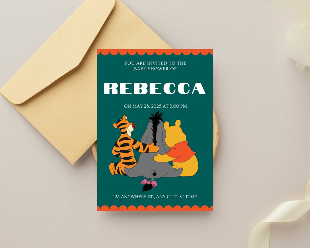 Colorful Winnie the Pooh Baby Shower Invitation, Classic Pooh Invitations, Baby Shower Invite