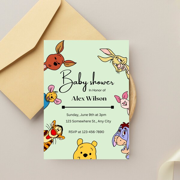 Traditional Winnie the Pooh Baby Shower Invitation, invitaciones tradicional de winnie pooh, baby shower invite, Winnie the Pooh invitation