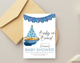 Baby on Board Baby Shower Invitation, blue baby shower invitation, Ship baby shower invitation, Printable shower invite