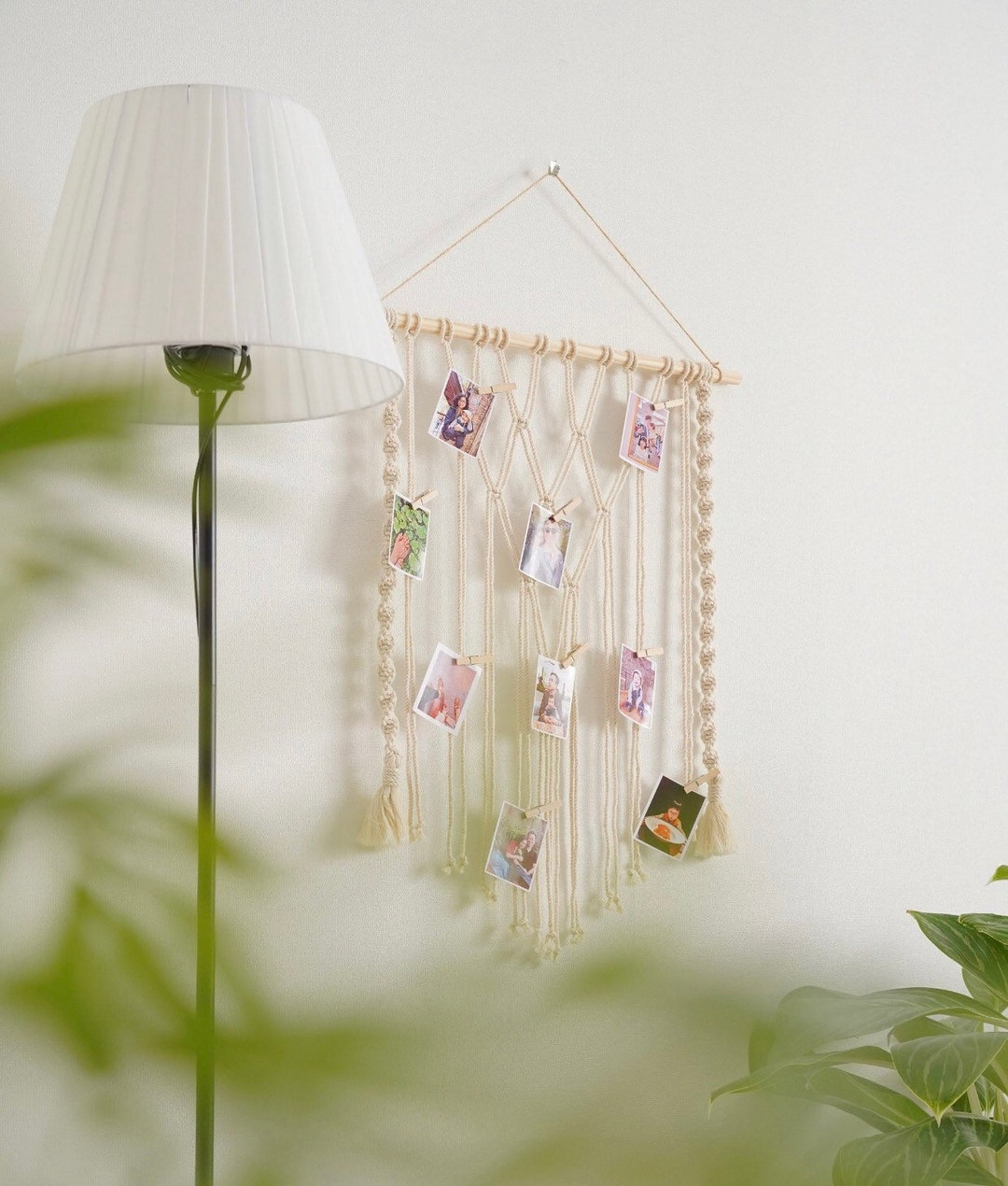 Macrame Photo Holder, Wall Photo Display, Dorm Room Decor, Boho Bedroom Decor, Modern Dorm Wall