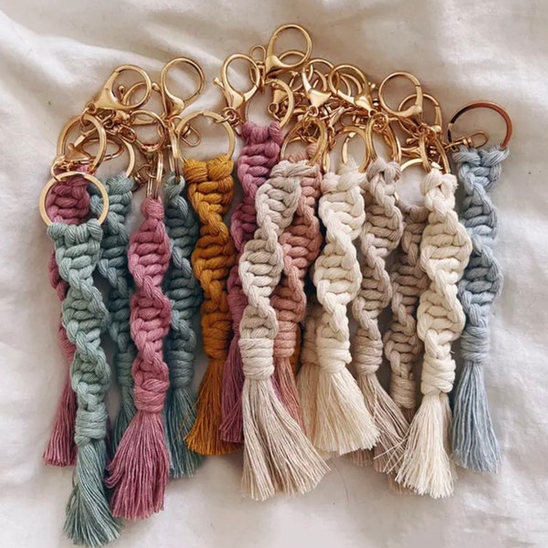 Macrame Wristlet Keychain Lanyard Braided Key Fob Strap Lobster Claw Boho Keychain Key Ring Accessories Gift