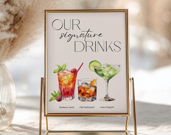 Letrero de cóctel exclusivo - 4 plantillas editables - Menú de bar - Bebidas para él y para ella - Letrero de bebida exclusiva - Bodas, celebraciones, fiestas de cumpleaños