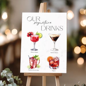 Signature Cocktail Schild - 4 bearbeitbare Vorlagen - Barkarte - Seine und Ihre Getränke - Signature Drink Schild - Hochzeit, Feier, Geburtstagsfeier