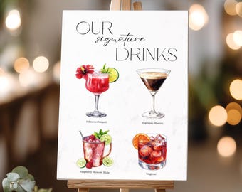 Letrero de cóctel exclusivo - 4 plantillas editables - Menú de bar - Bebidas para él y para ella - Letrero de bebida exclusiva - Bodas, celebraciones, fiestas de cumpleaños
