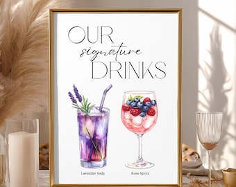 Letrero de cóctel exclusivo - 4 plantillas editables - Menú de bar - Bebidas para él y para ella - Letrero de bebida exclusiva - Bodas, celebraciones, fiestas de cumpleaños