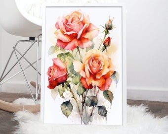 Roses Watercolour Illustration #2 - Digital Download - Flower AI Art - Botanical Art - Watercolour Style - Home & Wall Decor - Printable