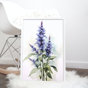 Giant Hyssop Watercolour Illustration - Digital Download - Flower AI Art - Botanical Art - Watercolour Style - Home & Wall Decor - Printable