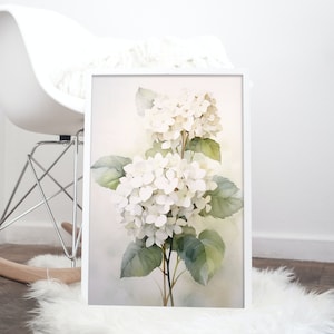Weiße Hortensie Aquarell Illustration - digitaler Download - Blumen AI Kunst - botanisch - Aquarell Stil - Haus & Wand Dekor - zum Ausdrucken