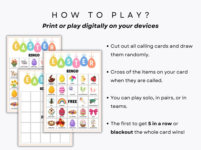 Easter Bingo – 60 Cards, PDF Download – Easter Family Activity – Kids ...