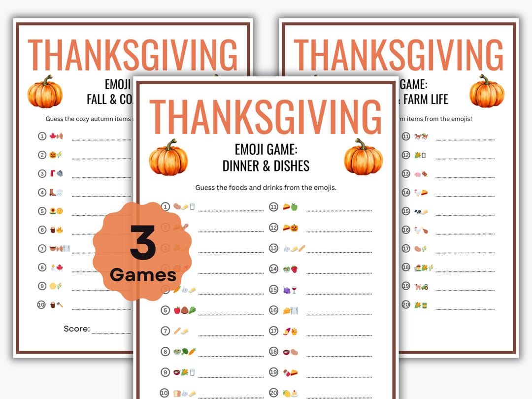 thanksgiving emoji games – 3 printable puzzles – family activity