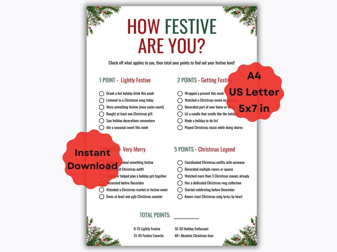 How Festive Are You Christmas Game Printable Group Christmas Party