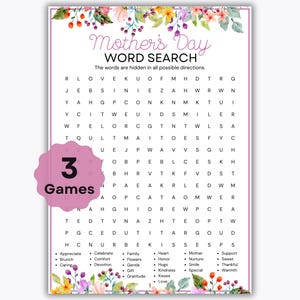 Mother's Day Word Search Game - 3 Printable Puzzles - Fun Worksheet ...