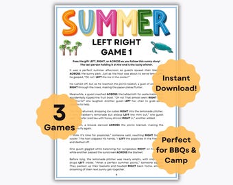3 Lustige Sommer Links Rechts Spiele - Sommercamp - Familienaktivität - Gesellschaftsspiel - Schenken - Geschenkbörsenspiel - Pass den Preis weiter