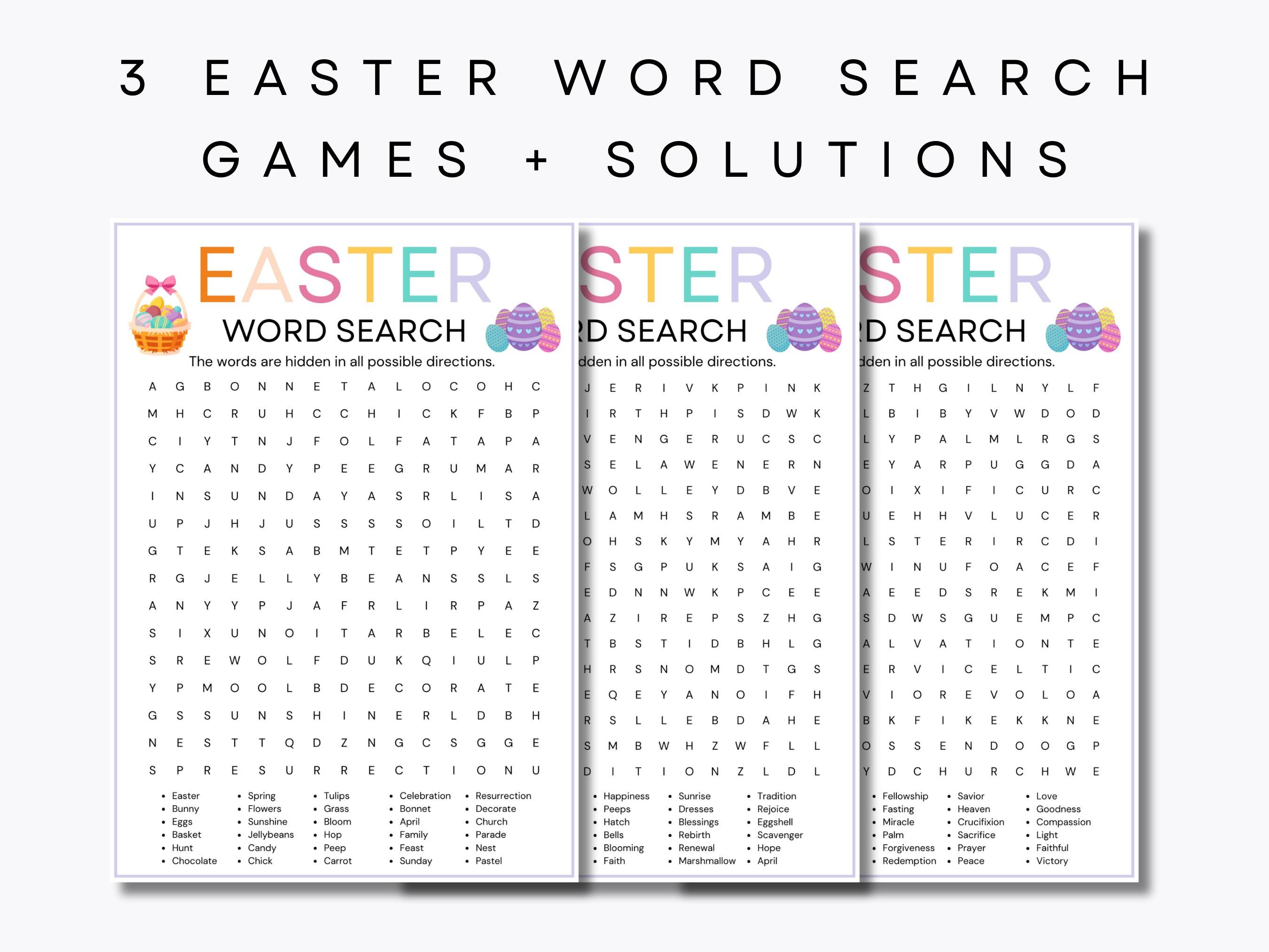 Easter Word Search Game - 3 Printable Puzzles - Fun Worksheet ...