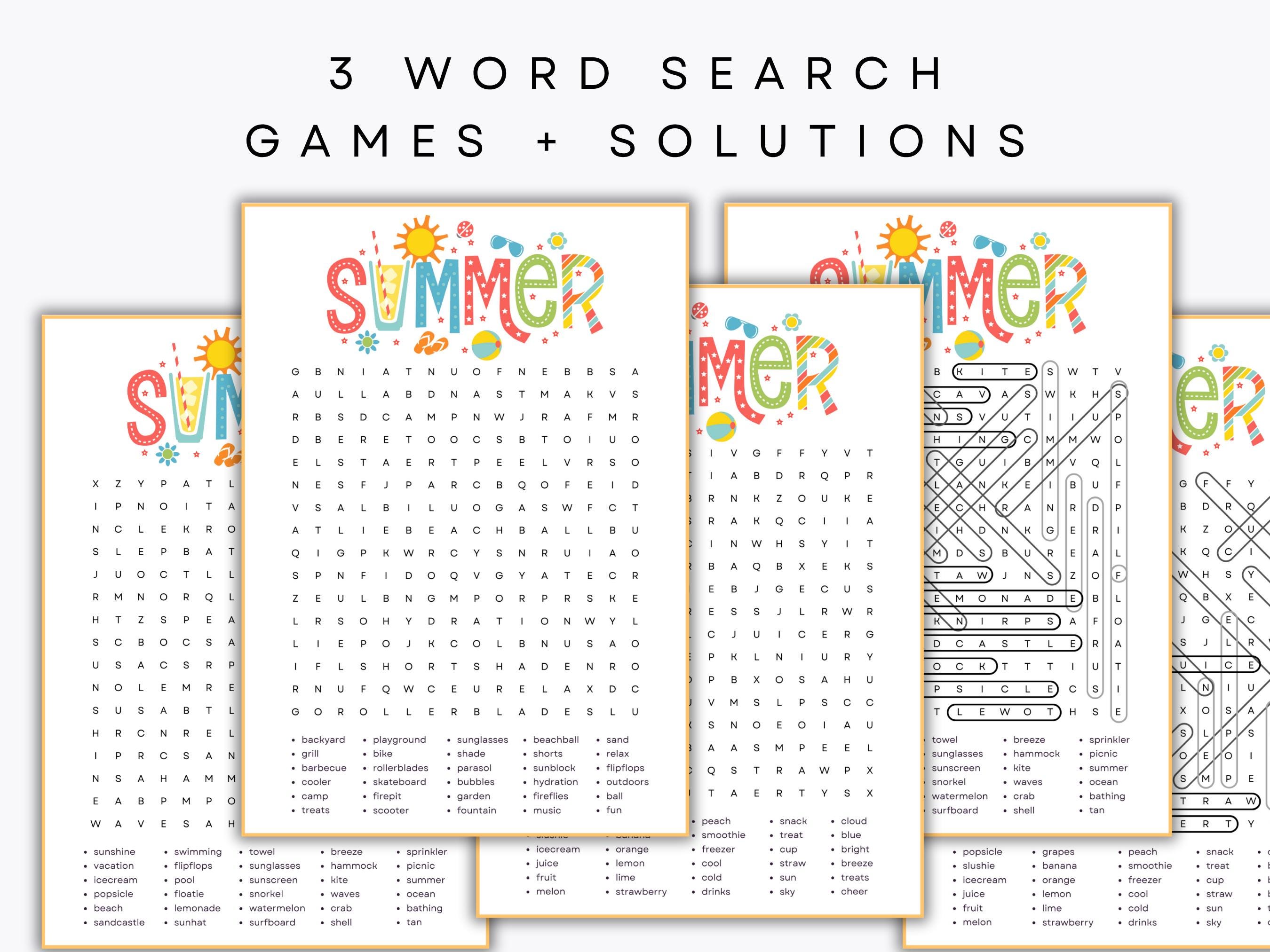 Summer Word Search Games - 3 Printable Summtertime Games - Fun Summer ...