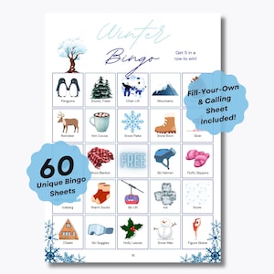 Jogo de Bingo de Inverno - 60 Cartões de Bingo, Pré-preenchidos, Únicos - Prontos para Jogar - Jogo de Sala de Aula de Inverno - Atividade Familiar para as Férias - Jogo de Inverno para Crianças