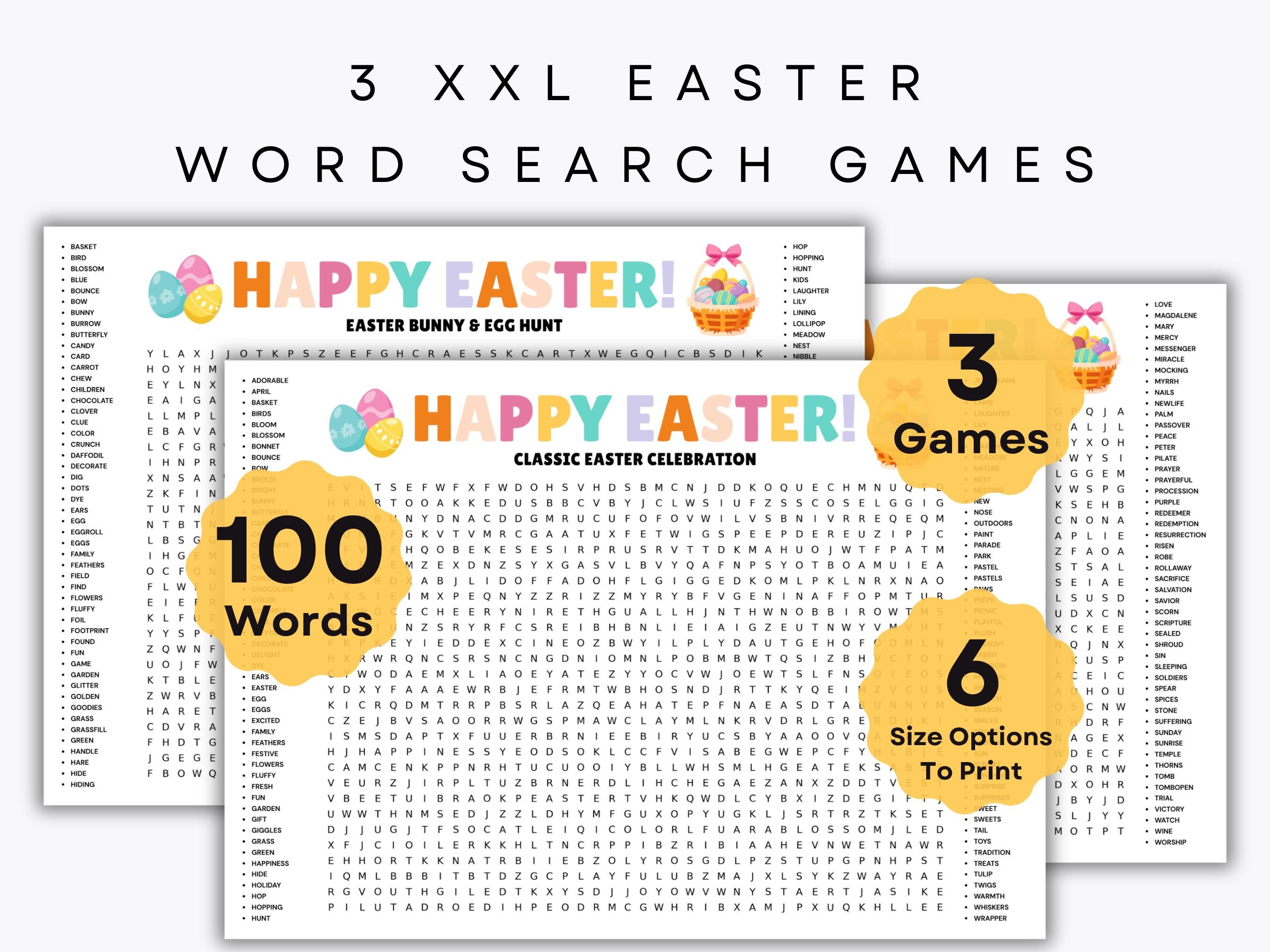 Giant XXL Easter Word Search Game - 100 Words - 3 Printable Puzzles ...