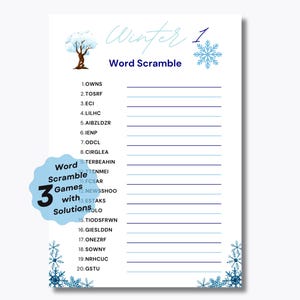 Winter Word Scramble Game - 3 Printable Puzzles - Festive Holiday Party Fun - Printable Game - Winter Family Activity- Holiday Game for Kids