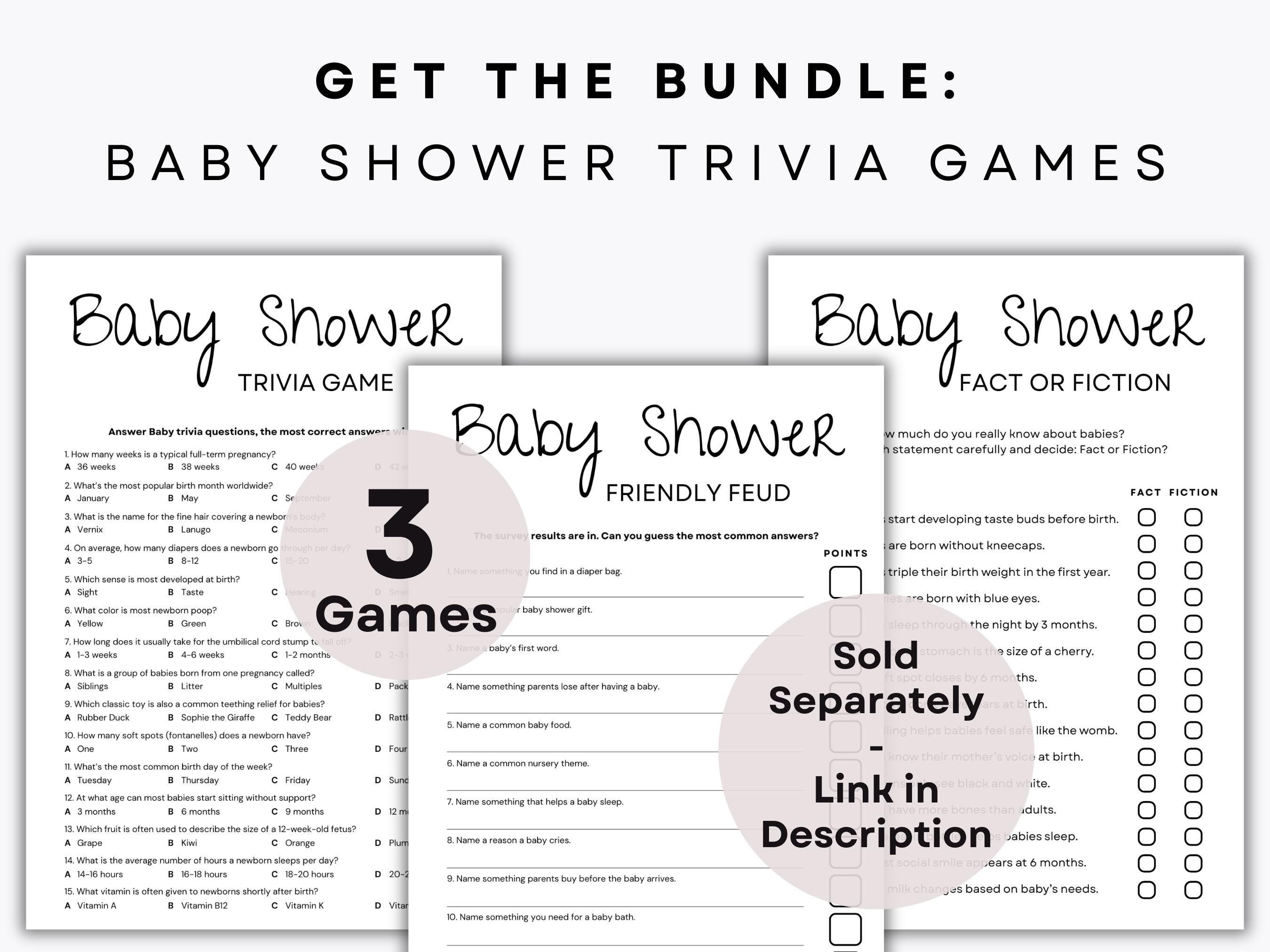Baby Shower Trivia Game – Printable Games – 15 Baby Shower Trivia ...