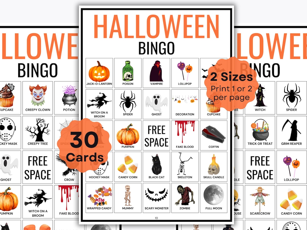 Halloween Bingo Game - 30 Cards – Party Activity - Kids Holiday Game ...